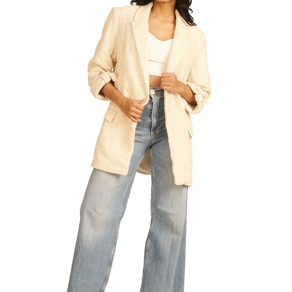 Anne Klein Cream and Gold Textured Jacket